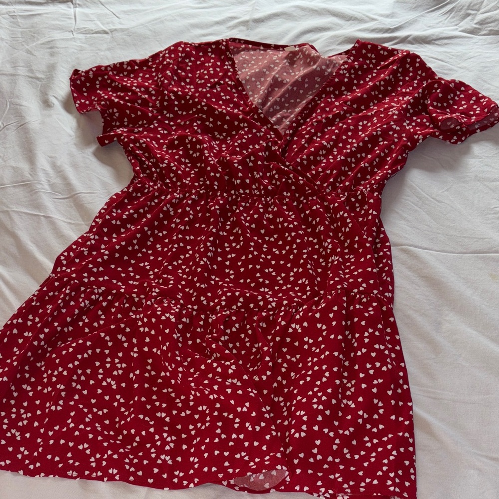 SHEIN Red and White Heart Print Dress